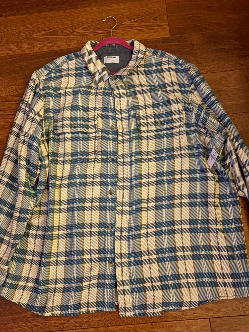 Old Navy Blue and White Plaid Button-Down Shirt